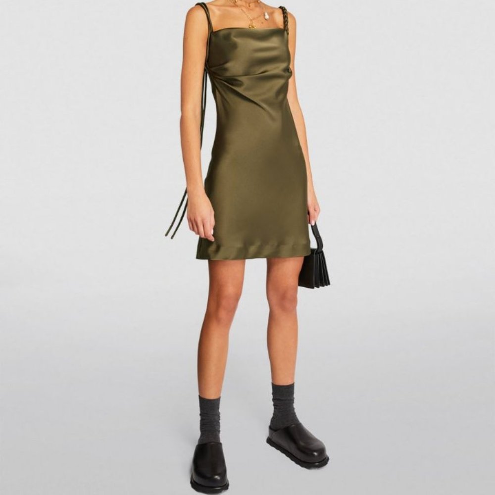 Nanushka Olive Green Merva Satin Slip Dress - NWT